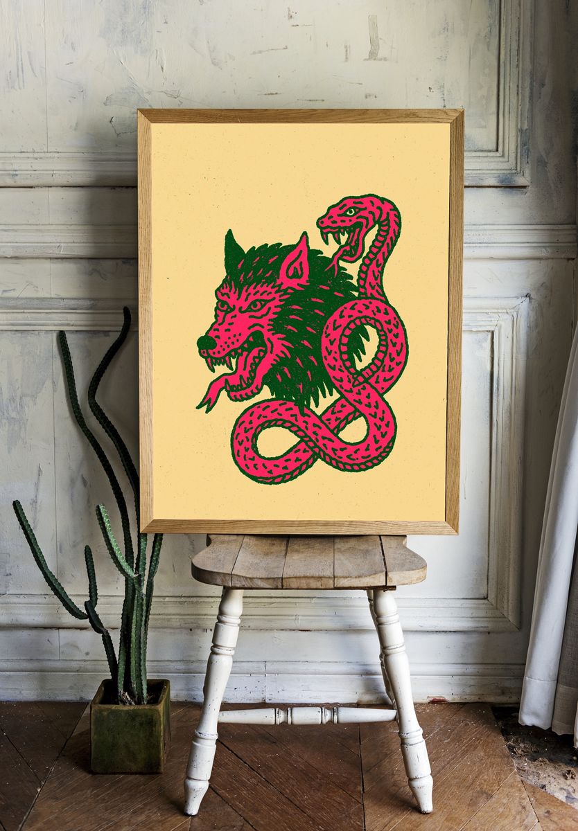 Wolf and Snake Illustration Poster. room preview