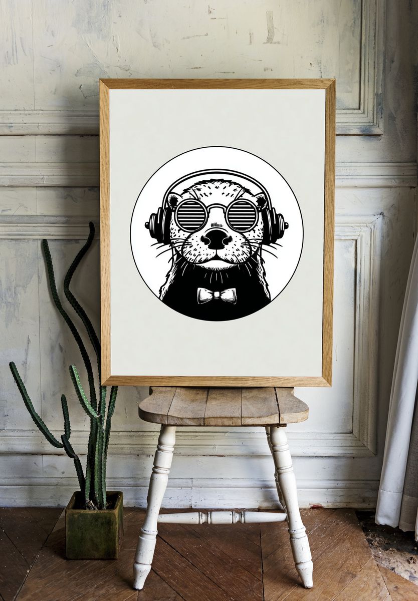Otter DJ Portrait Print. room preview