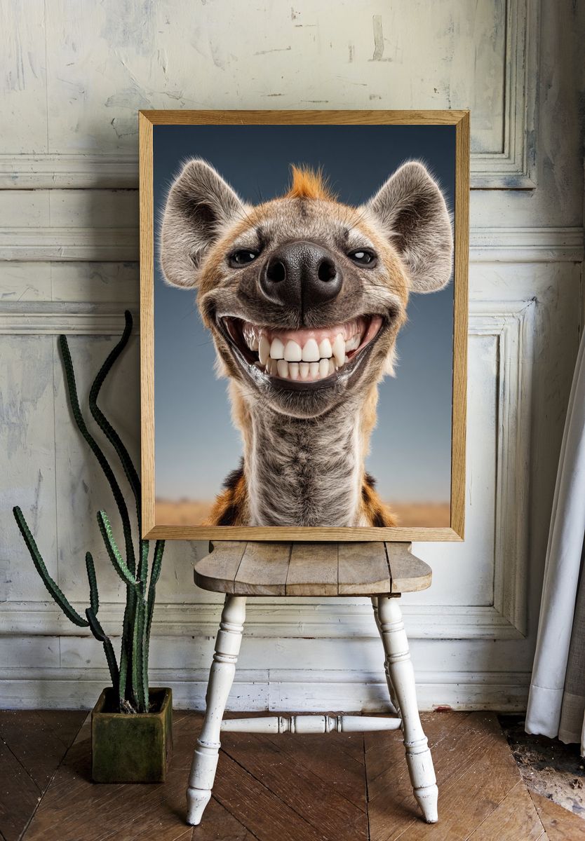 Smiling Hyena Portrait Poster. room preview