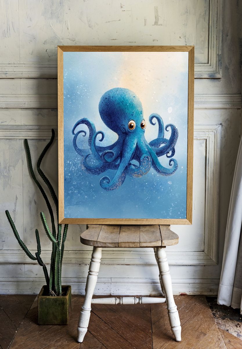 Blue Octopus Watercolor Poster. room preview
