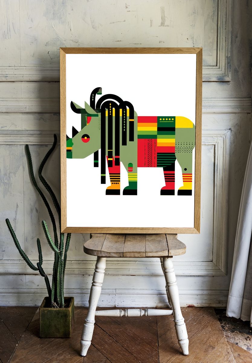 Geometric Rhino Illustration Poster. room preview