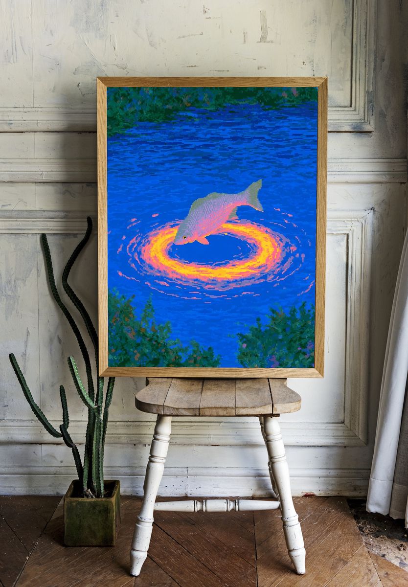 Neon Dolphin Swirl Illustration Poster. room preview