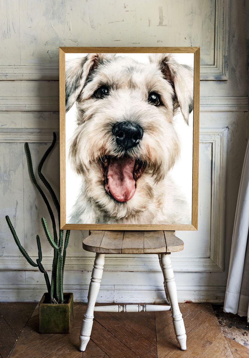 Happy Schnauzer Watercolor Poster. room preview