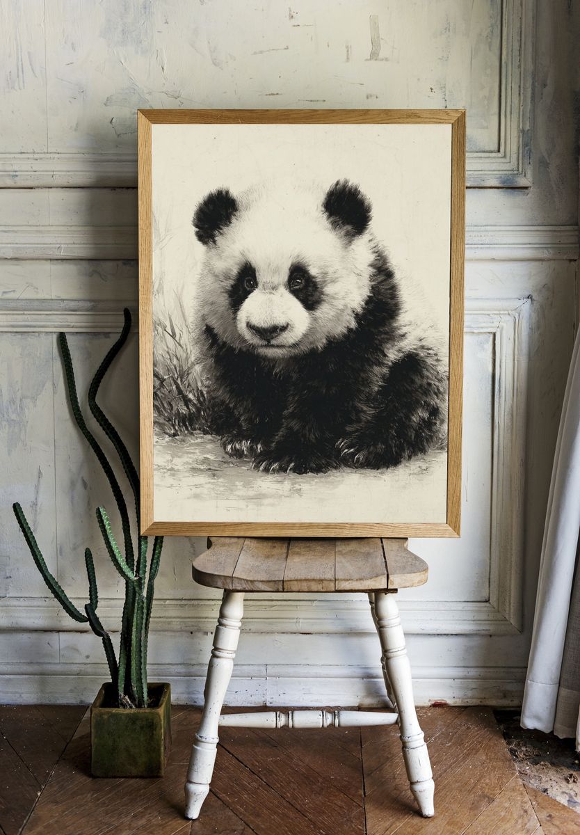 Panda Ink Wash Poster. room preview
