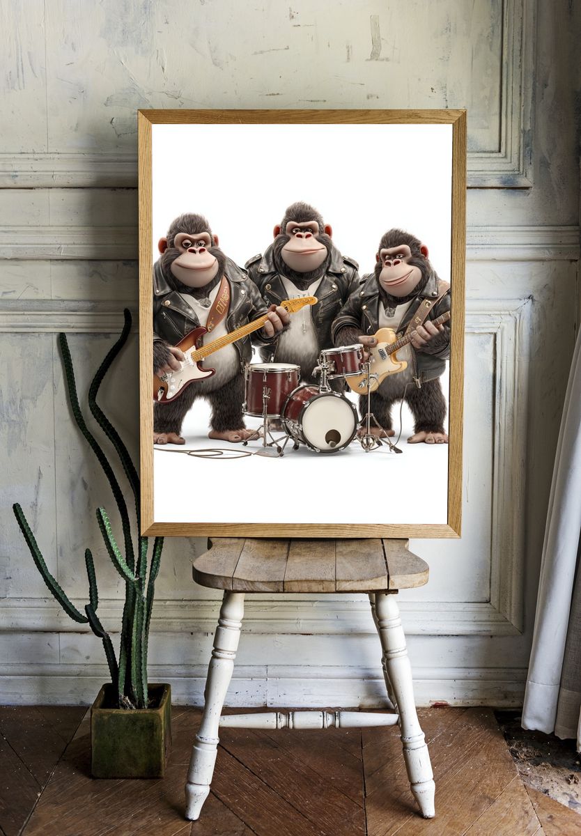 Rocking Gorillas Band Illustration Poster. room preview