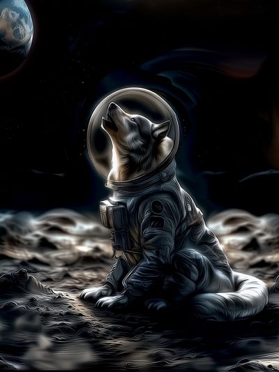 Astronaut Husky Space Illustration Poster.
