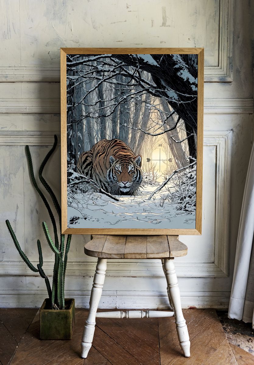 Snowy Tiger Forest Illustration Poster. room preview