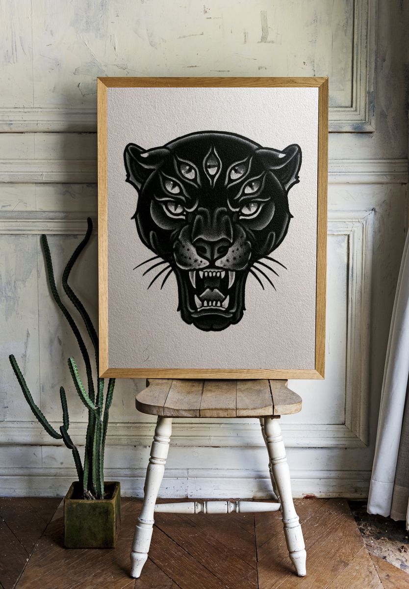 Black Panther Tattoo Style Poster. room preview