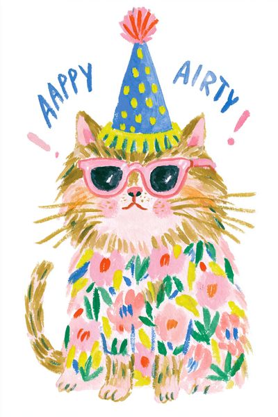 Party Cat Watercolor Print.