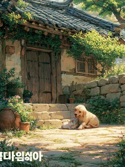 Countryside Puppy Cottage Poster.