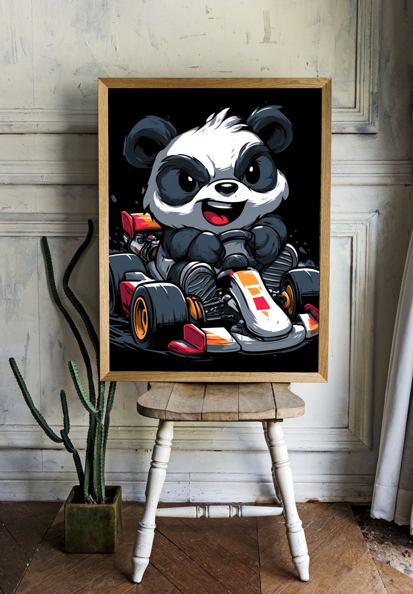 Panda Kart Racer Illustration Poster. room preview
