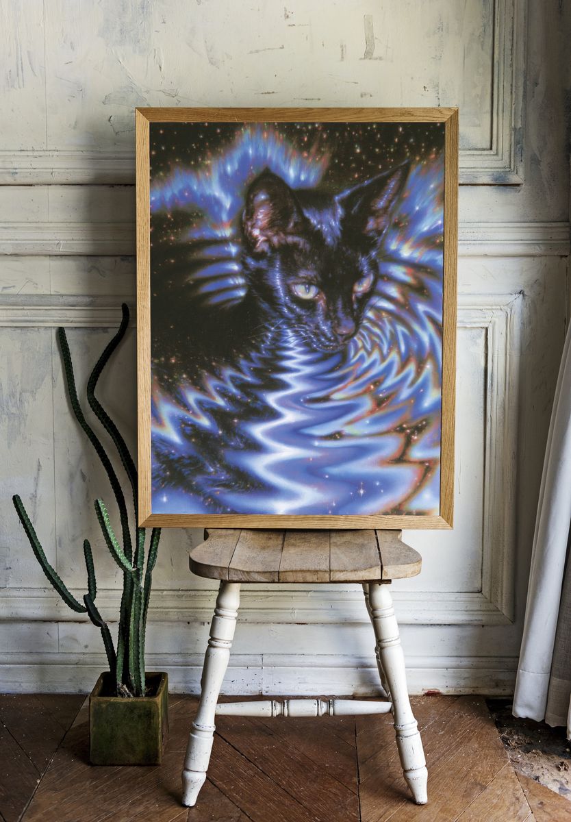 Cosmic Cat Digital Art Poster. room preview