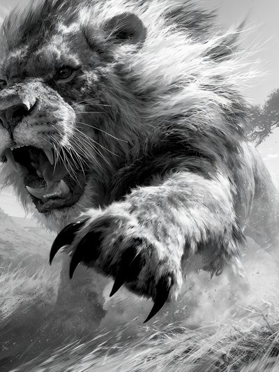 Roaring Lion Black-White Poster.