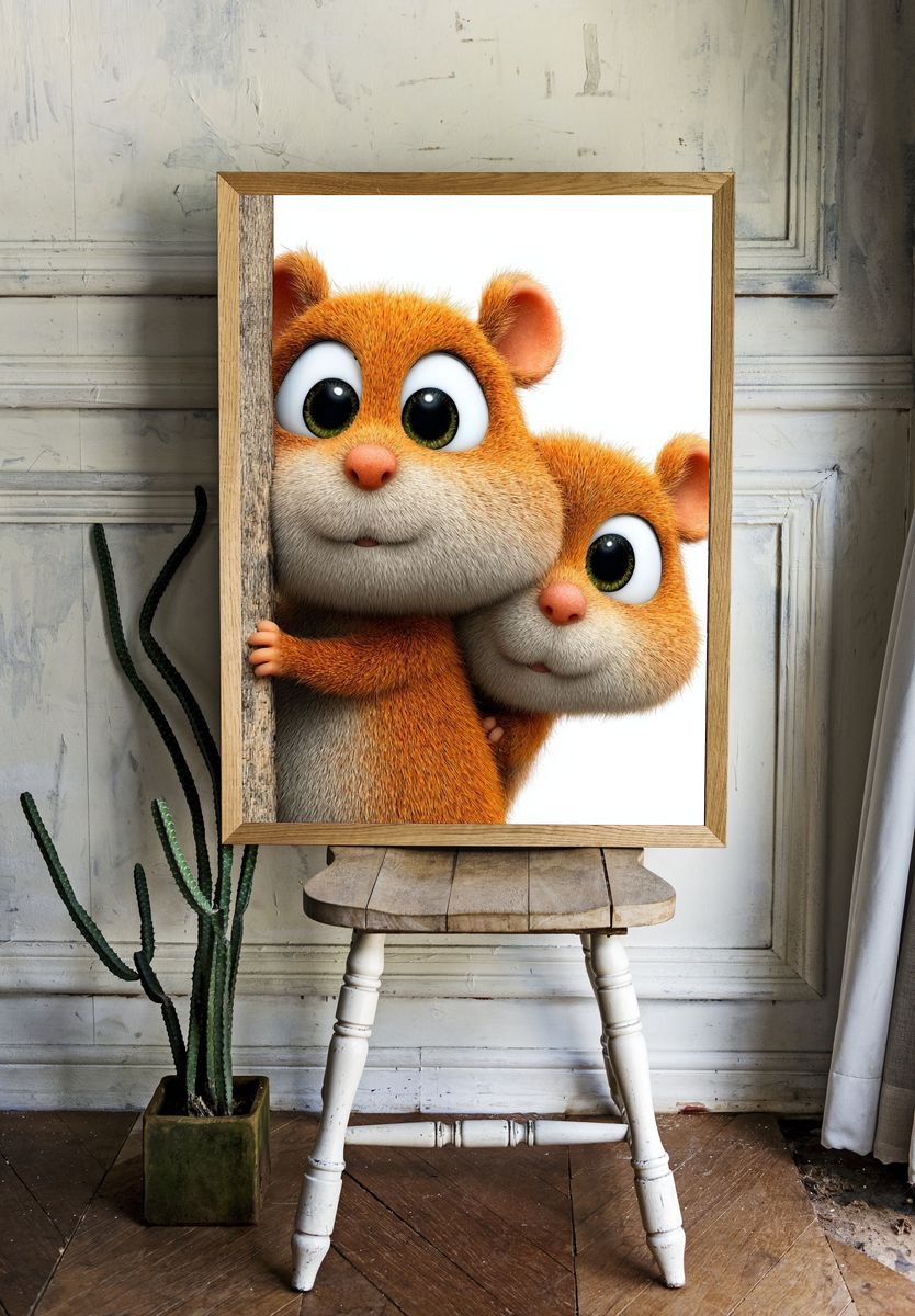 Cute Squirrel Duo Illustration Poster. room preview