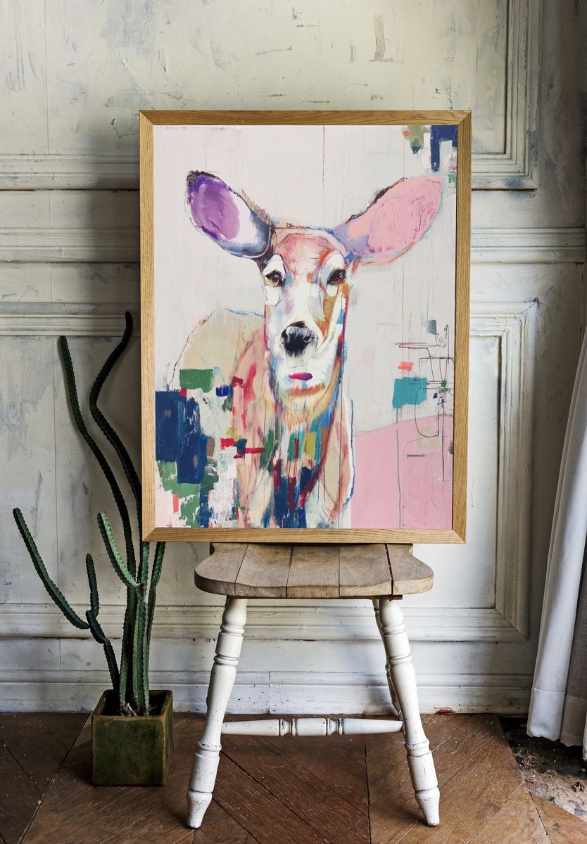 Pastel Deer Contemporary Print. room preview