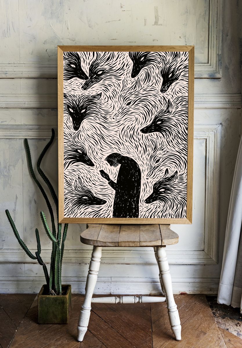 Fox Spirit Pattern Print. room preview
