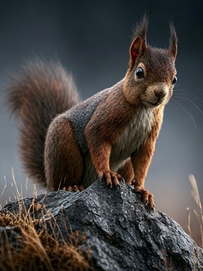 Red Squirrel on Rock Photography Poster.