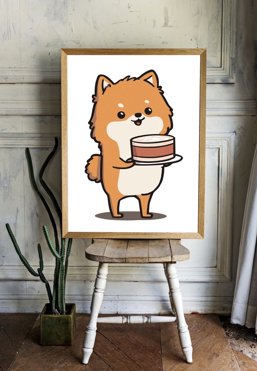 Shiba Inu Coffee Break Illustration Poster. room preview
