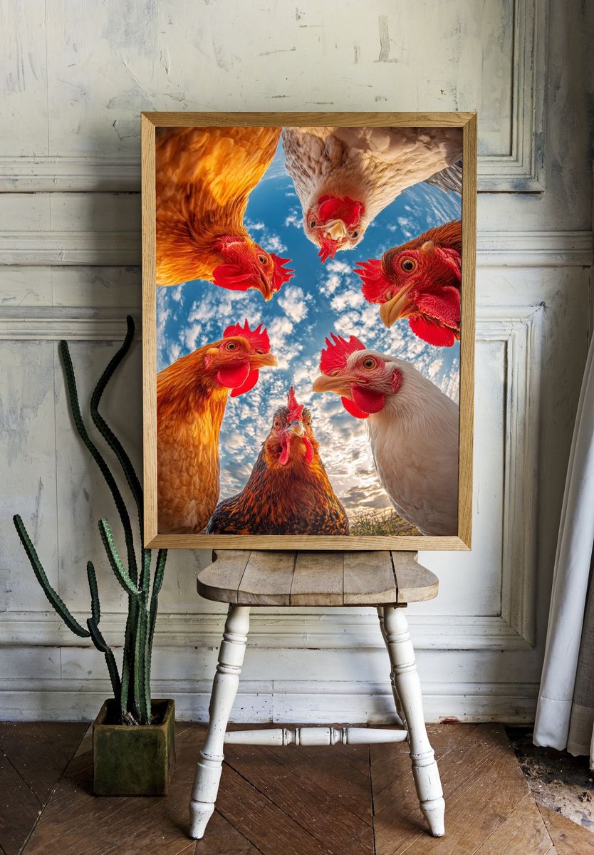 Curious Chickens Photography Poster. room preview