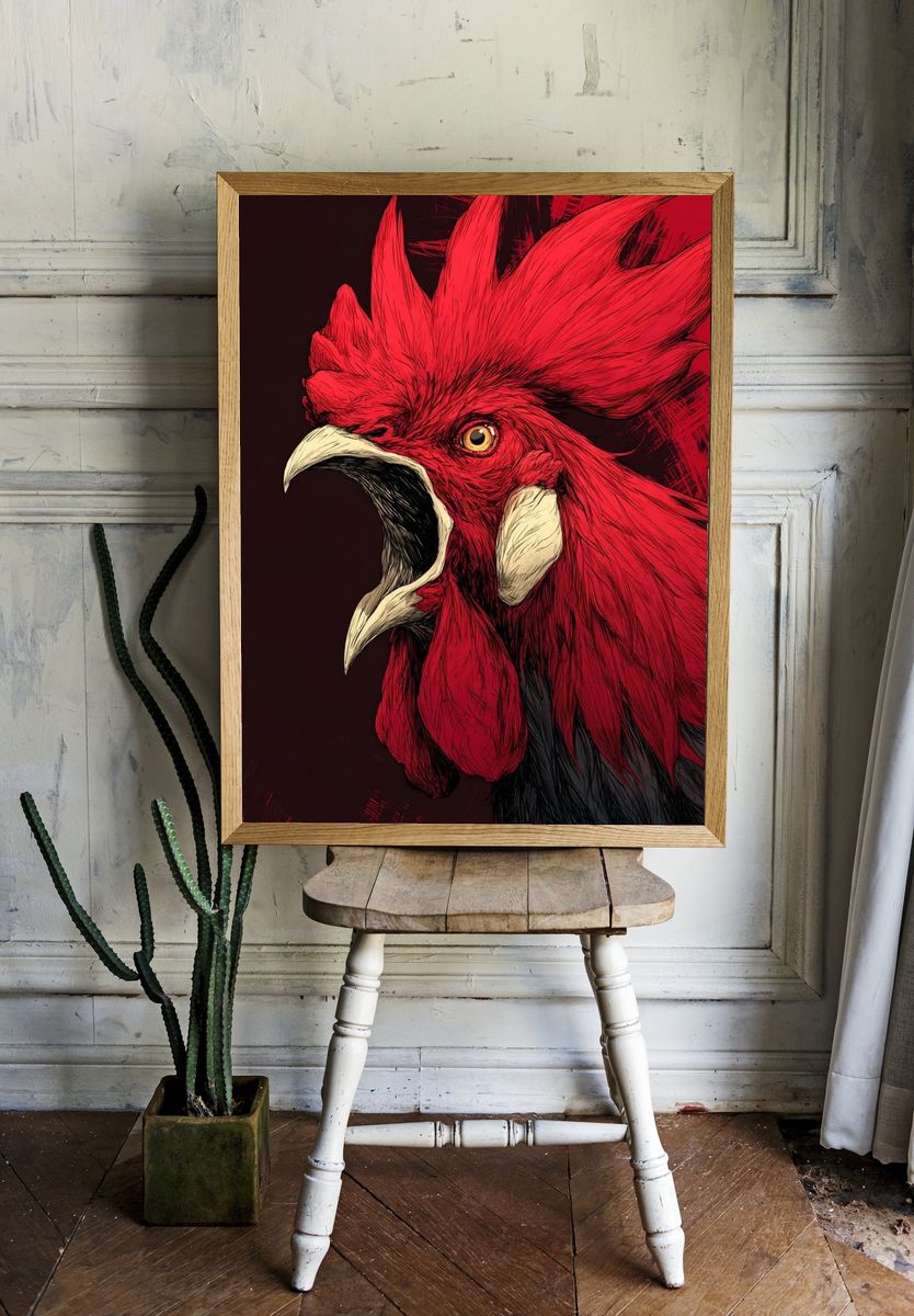 Roaring Red Rooster Illustration Poster. room preview