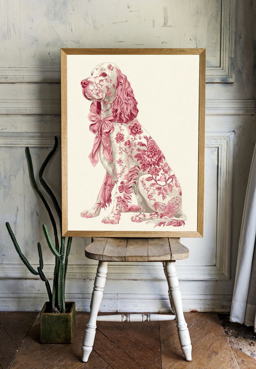 Floral Cocker Spaniel Illustration Poster. room preview