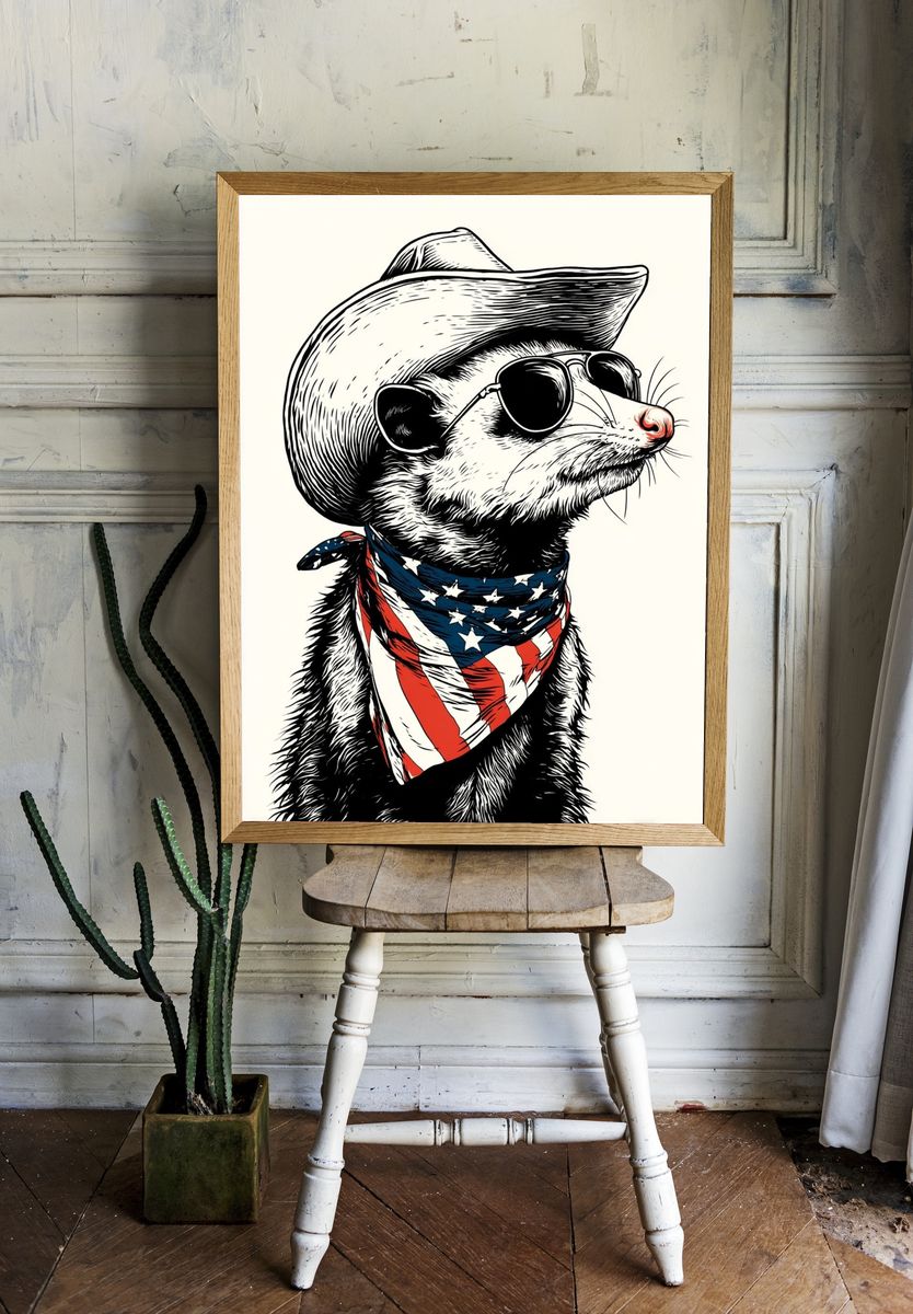 Cowboy Opossum Illustration Poster. room preview