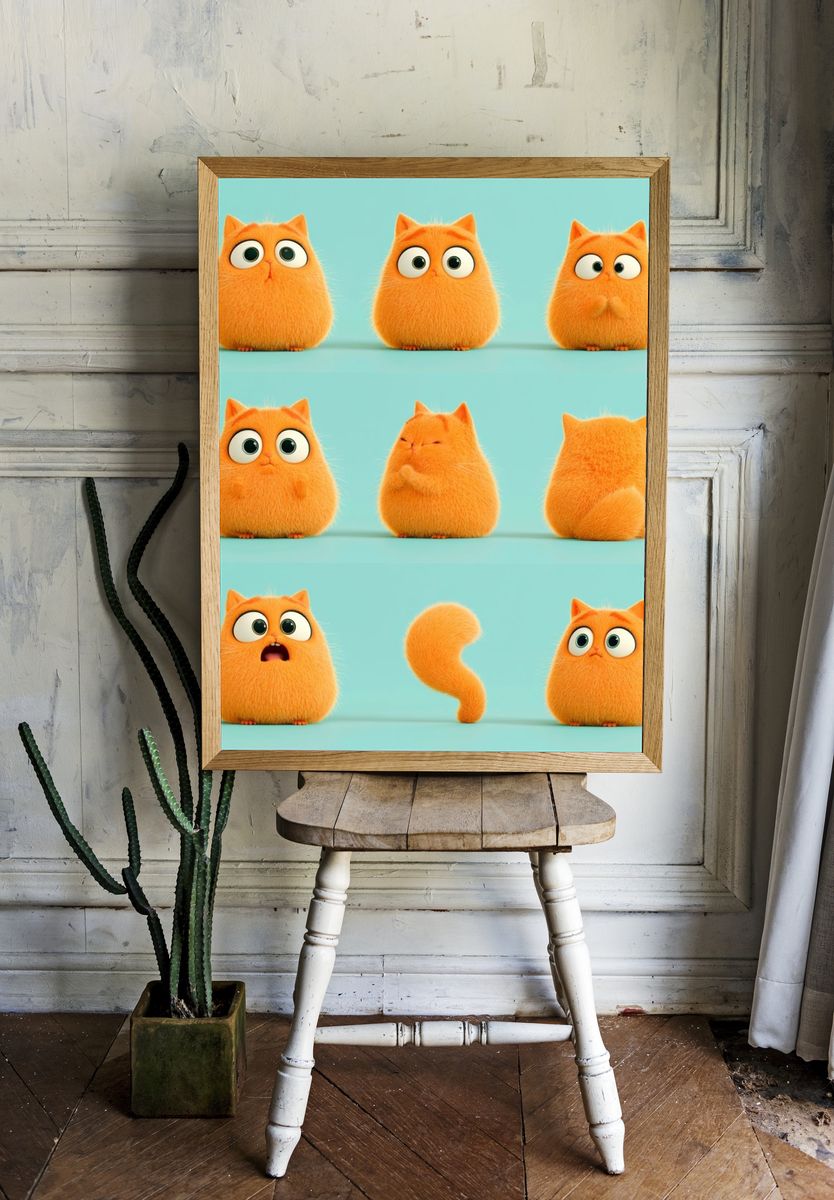 Orange Cat Expressions Illustration Poster. room preview