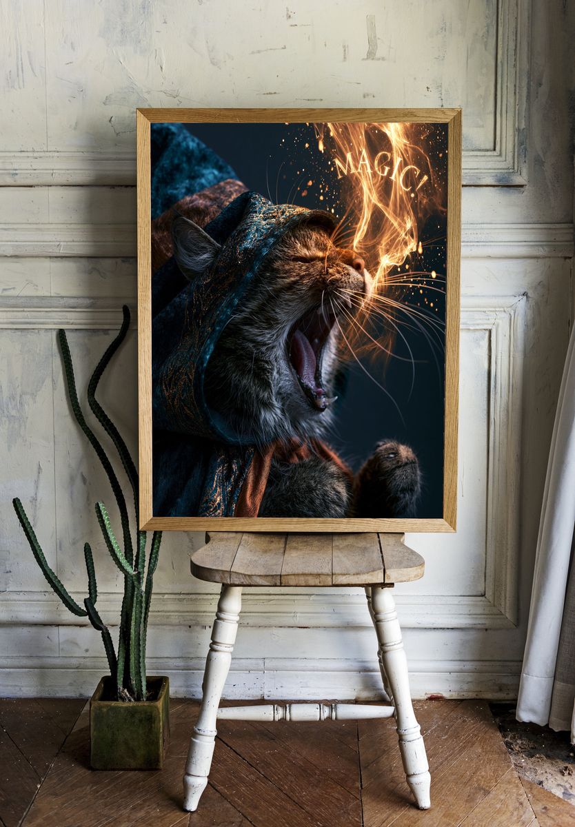 Magic Cat Fantasy Illustration Poster. room preview