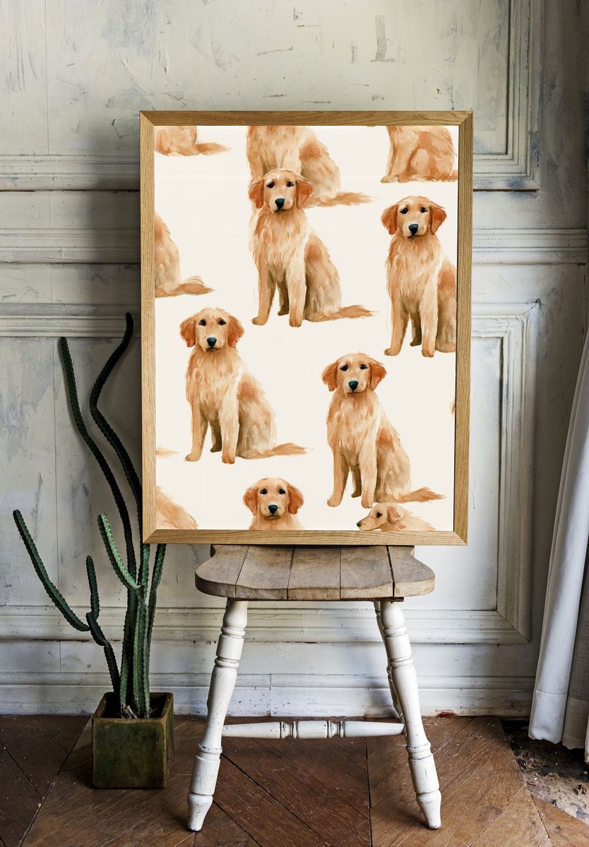 Golden Retriever Watercolor Print. room preview