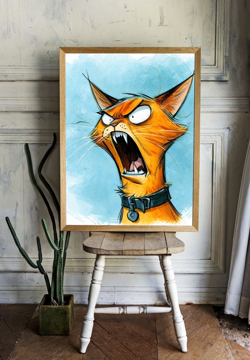 Angry Cat Illustration Poster. room preview