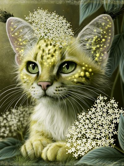 Floral Cat Portrait Poster.