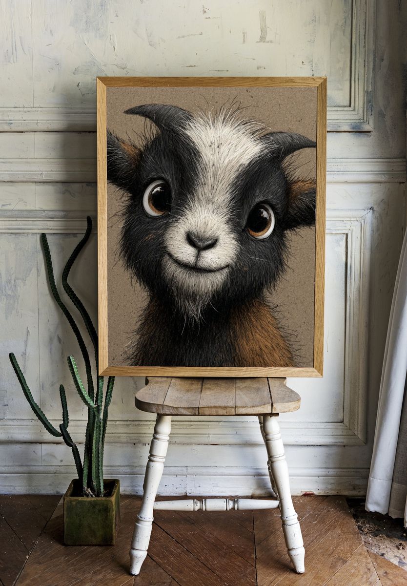 Cute Goat Portrait Illustration Poster. room preview