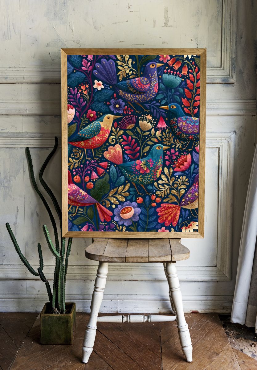 Decorative Birds Botanical Print. room preview