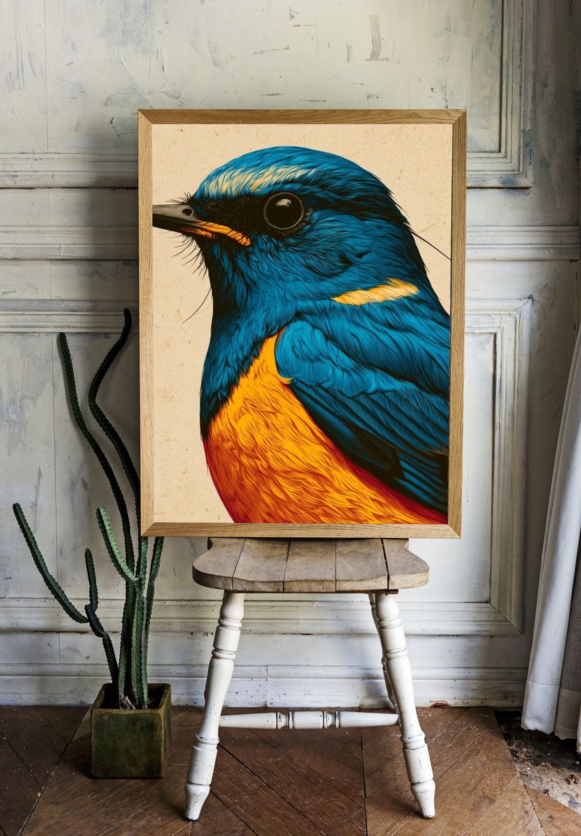 Blue Bird Portrait Print. room preview