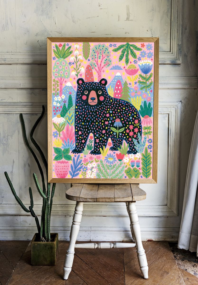 Bear in Bloom Illustration Poster. room preview