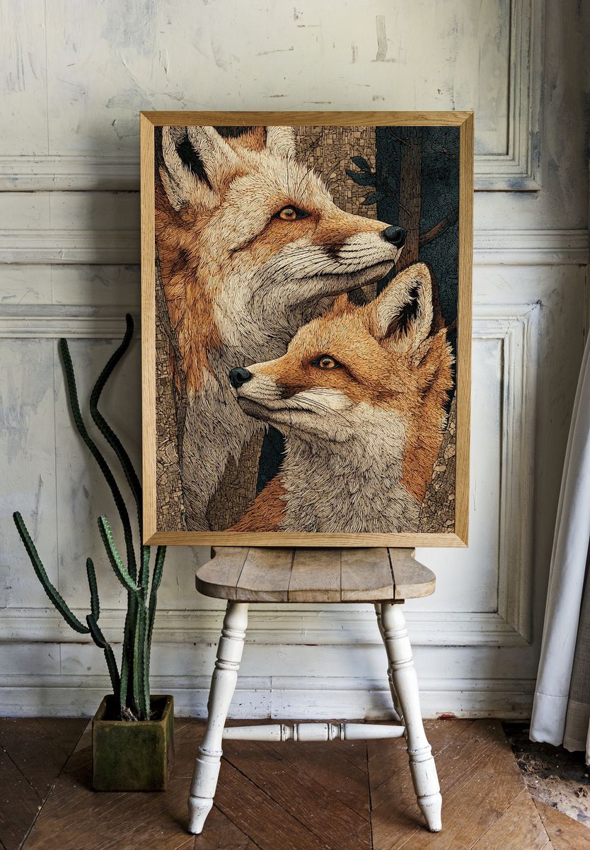 Fox Pair Illustration Poster. room preview