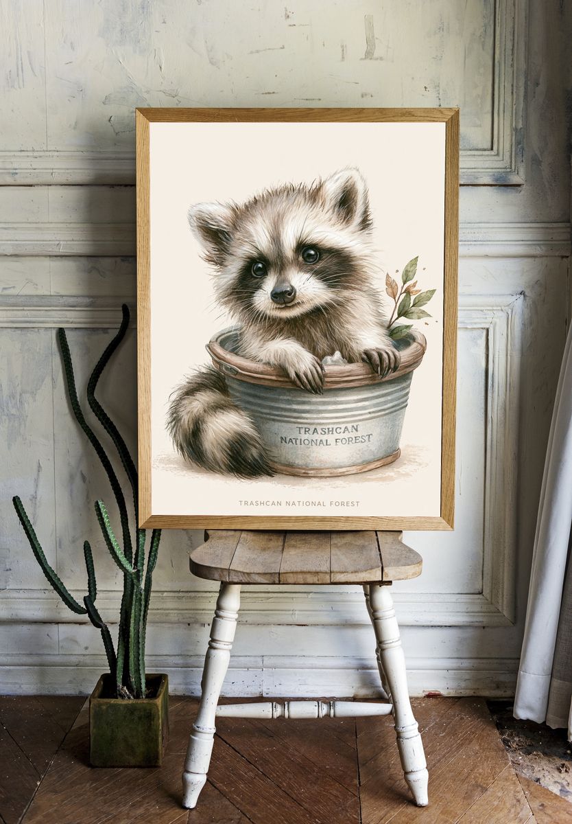 Trashcan National Forest Raccoon Print. room preview