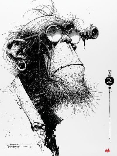 Ape Portrait Ink Print.