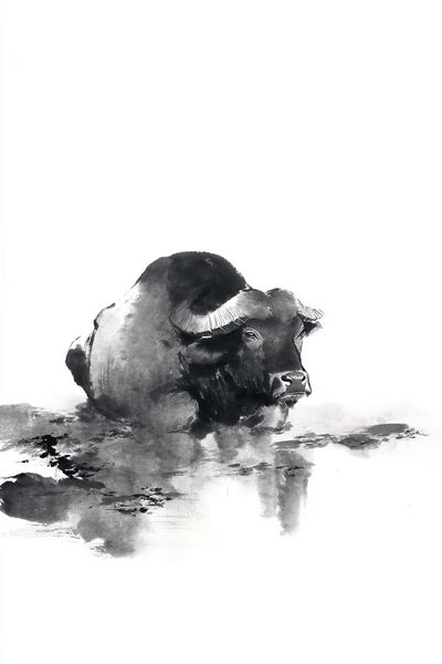Water Buffalo Ink Poster.