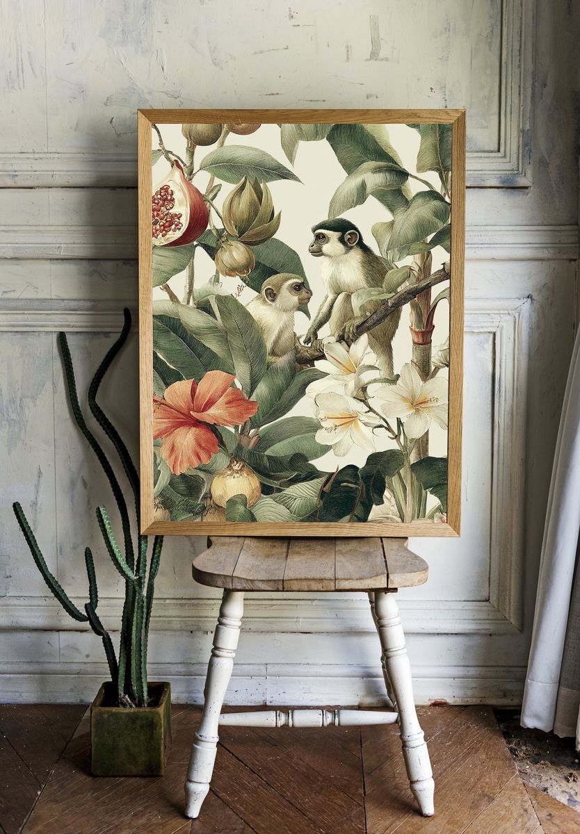 Tropical Monkeys Botanical Print. room preview