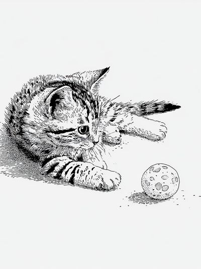 Playful Kitten Line-Art Poster.