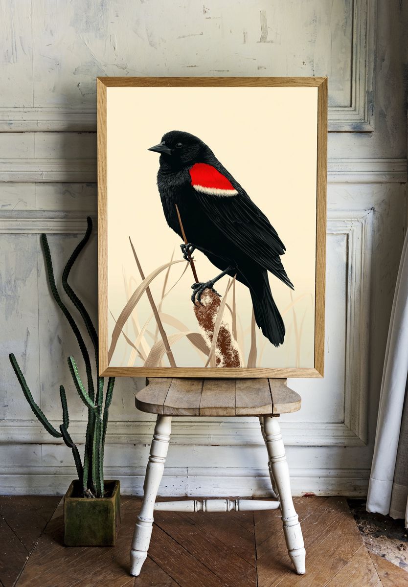 Red-Winged Blackbird Illustration Poster. room preview