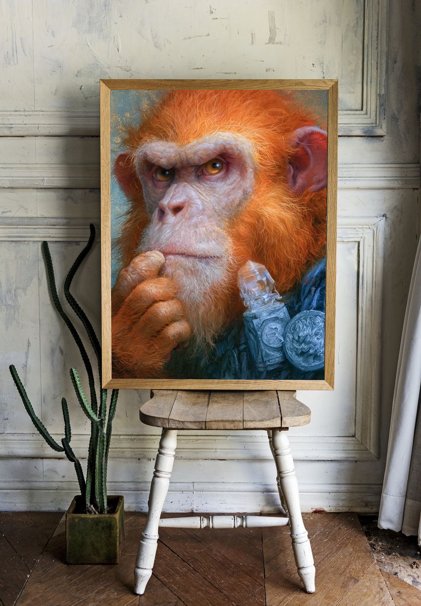 Thoughtful Monkey Portrait Print. room preview