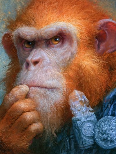 Thoughtful Monkey Portrait Print.