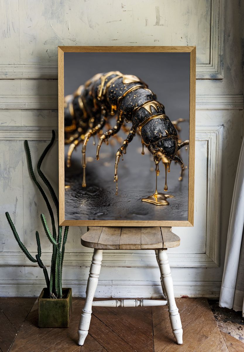 Golden Caterpillar Photography Poster. room preview