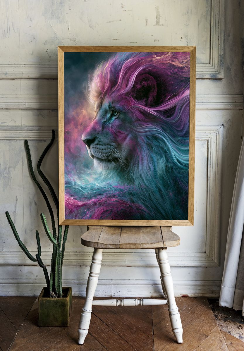 Cosmic Lion Digital Art Poster. room preview