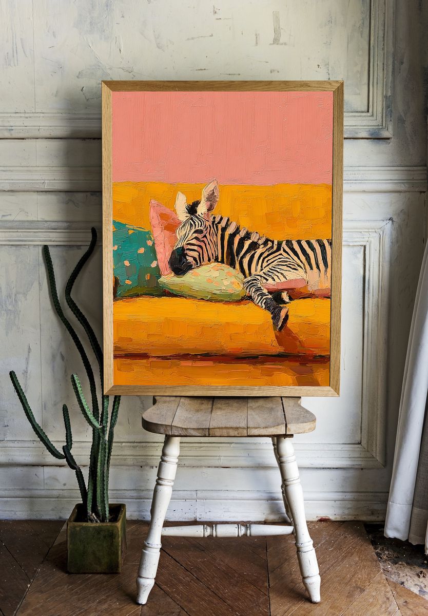Sleeping Zebra Colorful Print. room preview