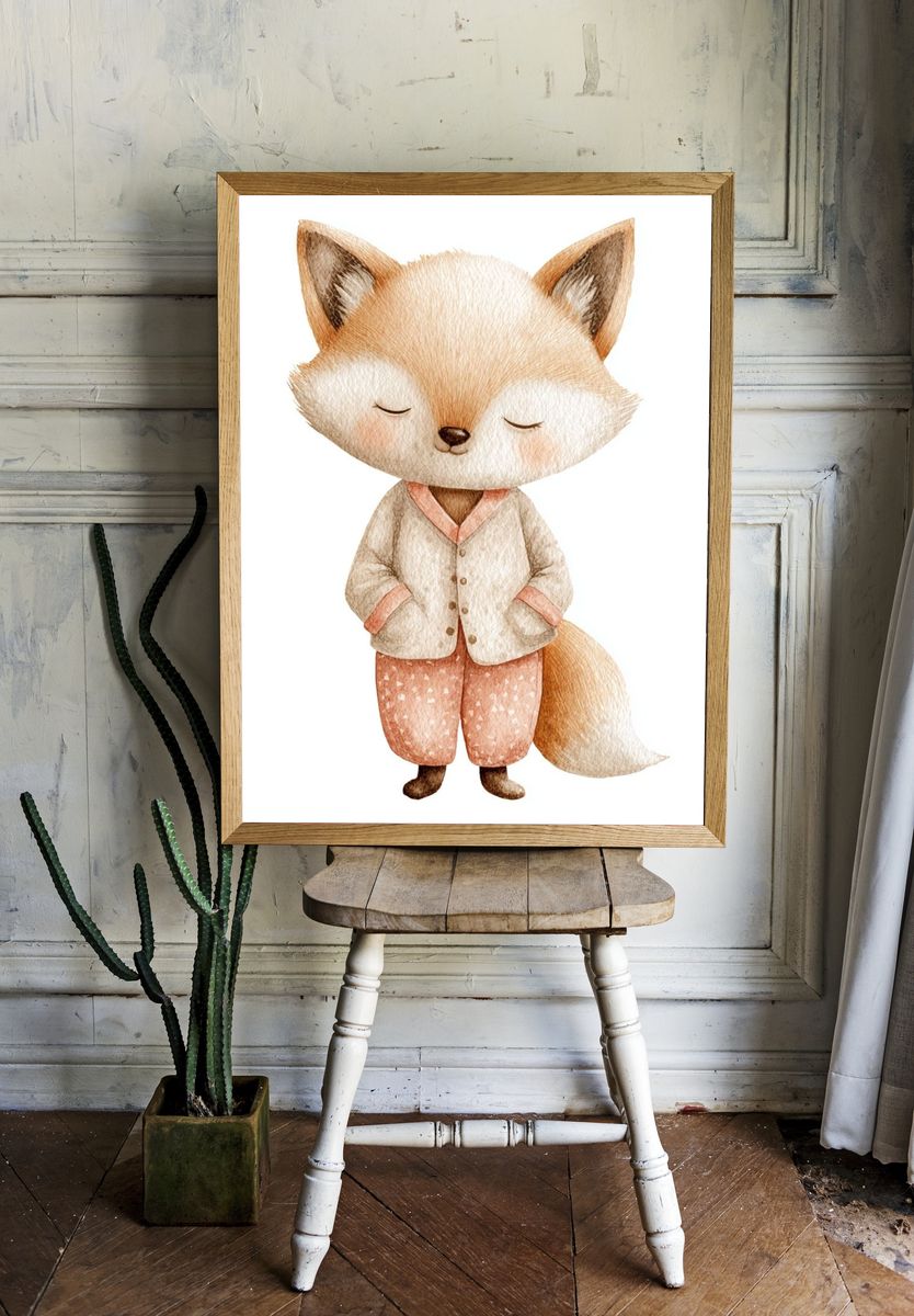 Sleeping Fox Watercolor Print. room preview
