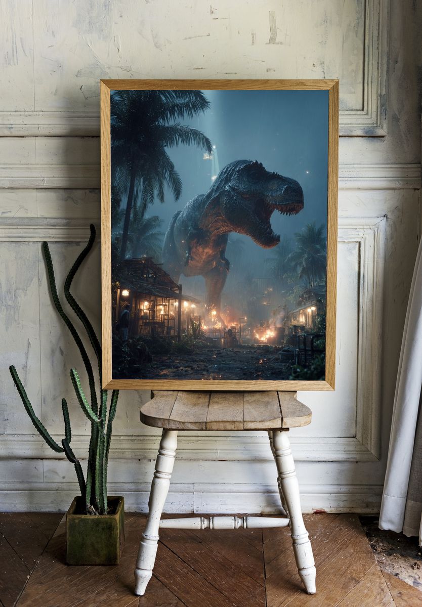T-Rex Jungle Storm Poster. room preview