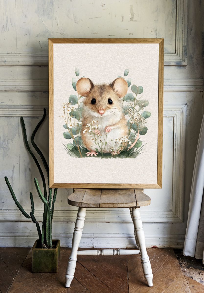 Baby Mouse Botanical Poster. room preview